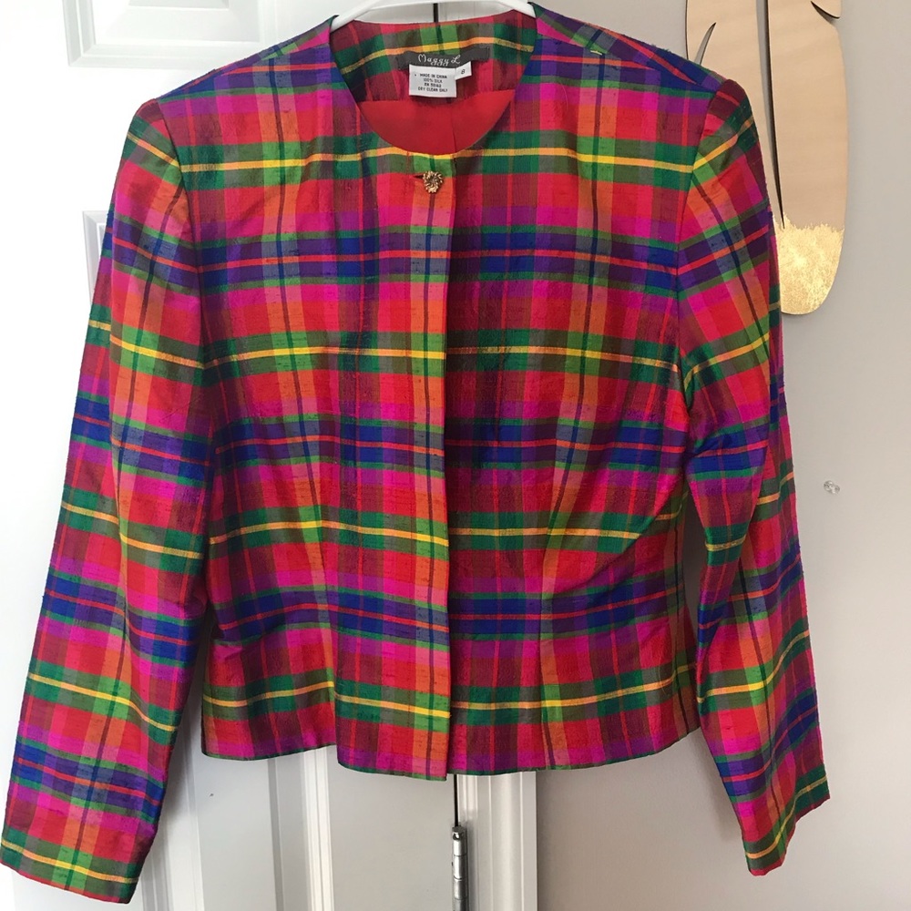 Vibrant silk plaid jacket